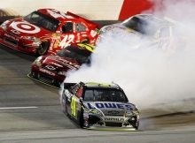 Jimmie Johnson spins at Darlington Raceway. Jimmie Johnson battled a loose race car all night spinning twice during the Showtime Southern 500. Credit: Geoff Burke/Getty Images for NASCAR