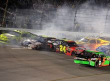 Jeff Gordon got the worst of a nine-car accident on Lap 302 that ended his day early at Richmond International Raceway. Credit: Drew Hallowell/Getty Images for NASCAR