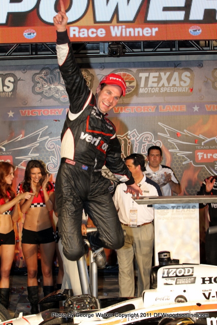 celebrates winning Race 1 of the Firestone Twin 275s at Texas Motor Speedway. Photo by George Walker for DFWsportsonline.com