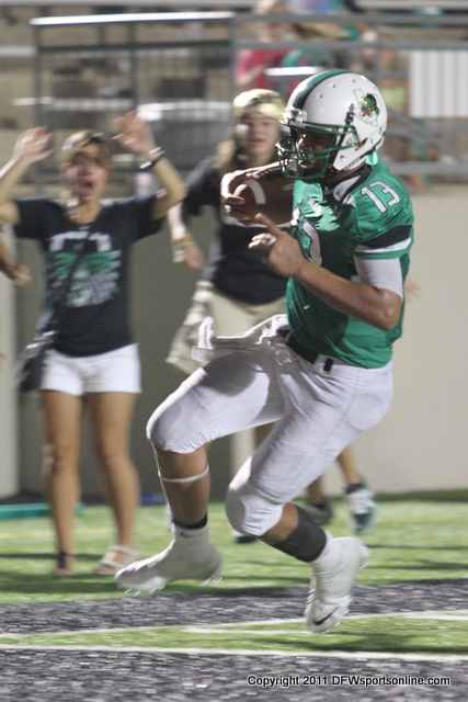 Carroll Dragons quarterback Kenny Hill crosses the goal line for the winning TD. Photo by George Walker for DFWsportsonline