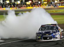 Credit: 298586Matt Sullivan/Getty Images Jimmie Johnson, driver of the #48 Lowe's Patriotic Chevrolet, celebrates with a burnout after winning the NASCAR Sprint Cup Series Coca-Cola 600 at Charlotte Motor Speedway on May 25, 2014 in Charlotte, North Carolina.